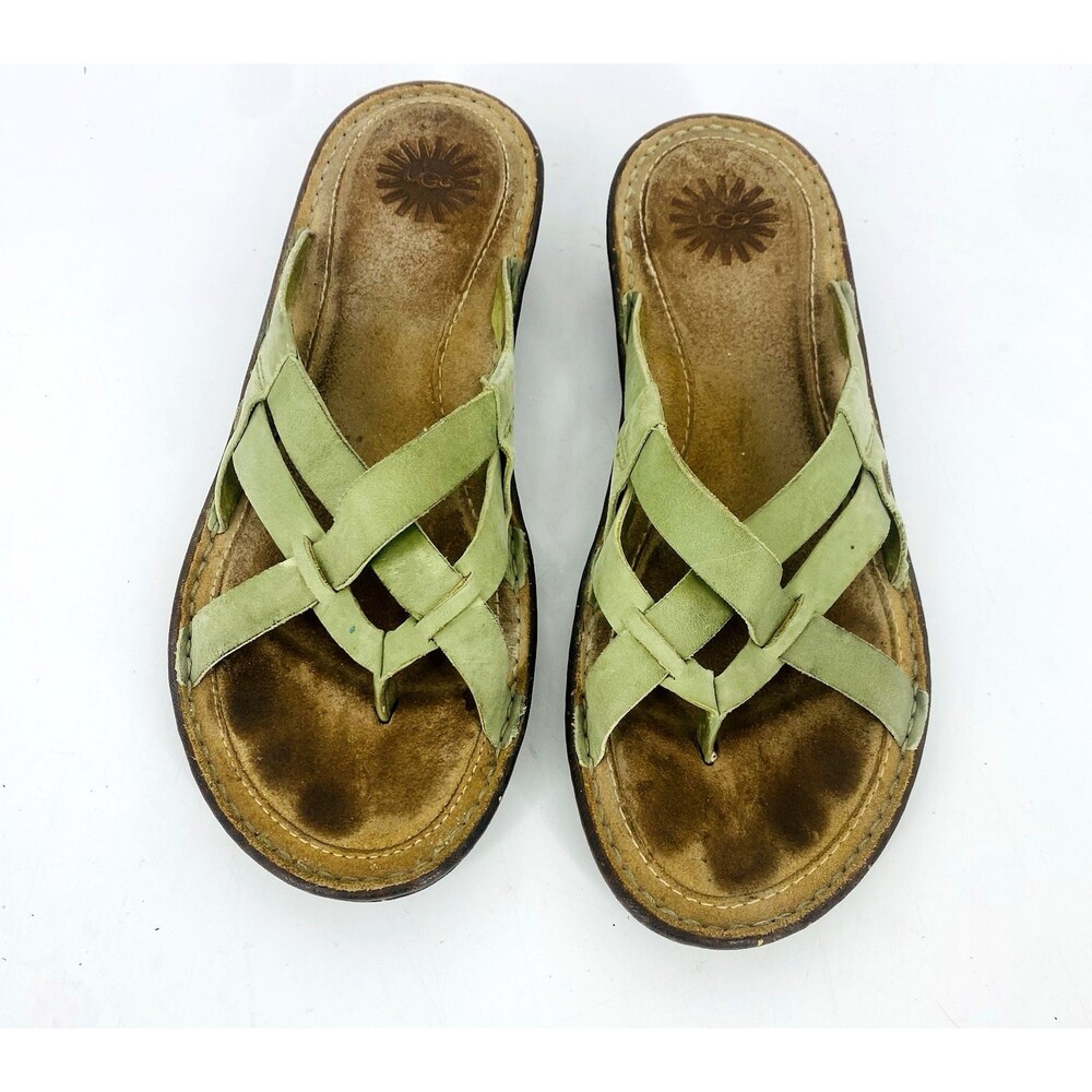 UGG Lani Criss Cross Light Green Leather Wedge Sandals Women's Size 9 Summer